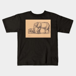 My Sweet Little Boy: Baby Elephant & Mama Pencil Sketch #15 Kids T-Shirt